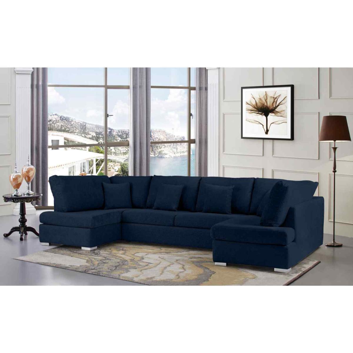 Ollie Large U Shape Sofa Velour Velvet Fabric - Cream – image 12