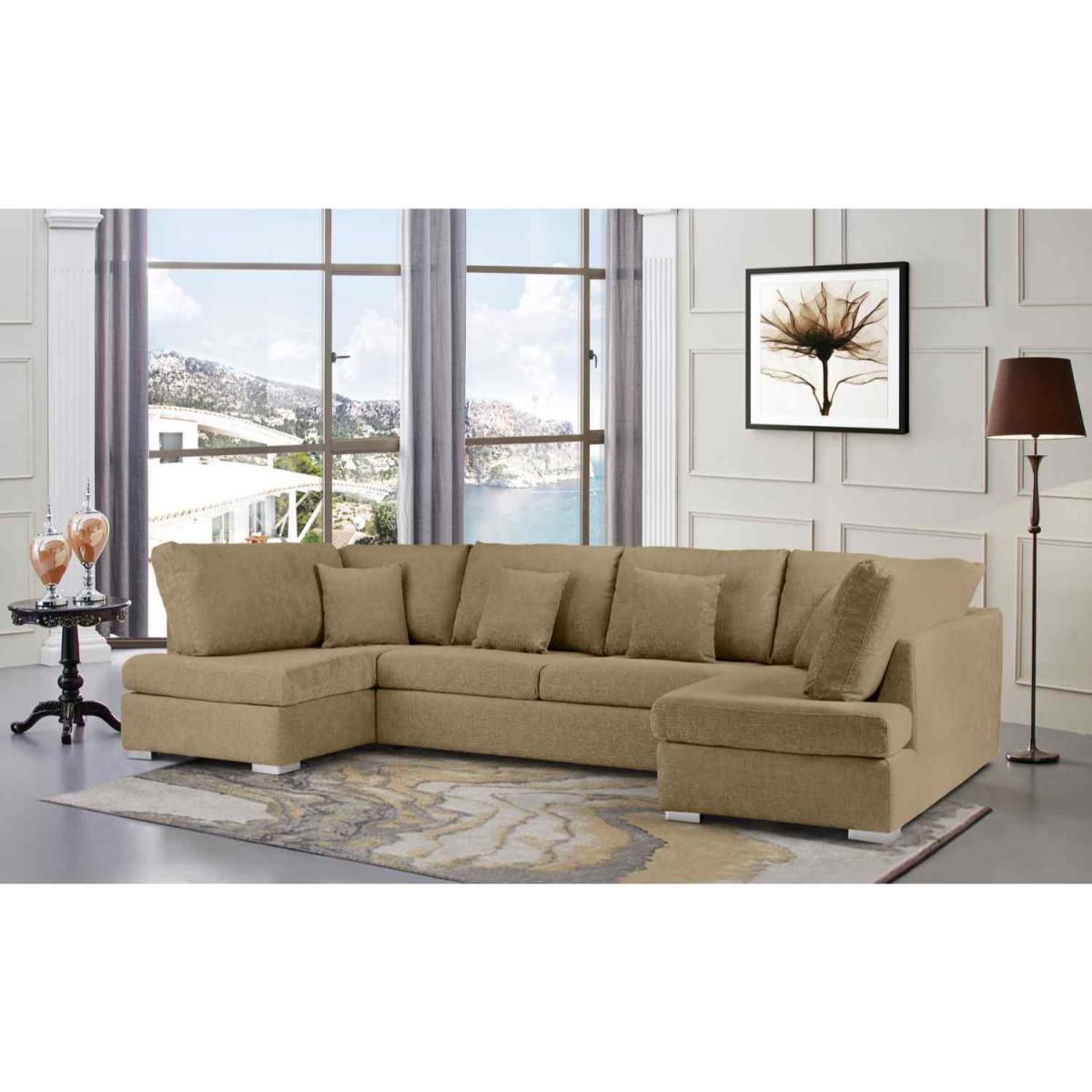 Ollie Large U Shape Sofa Velour Velvet Fabric - Cream – image 13