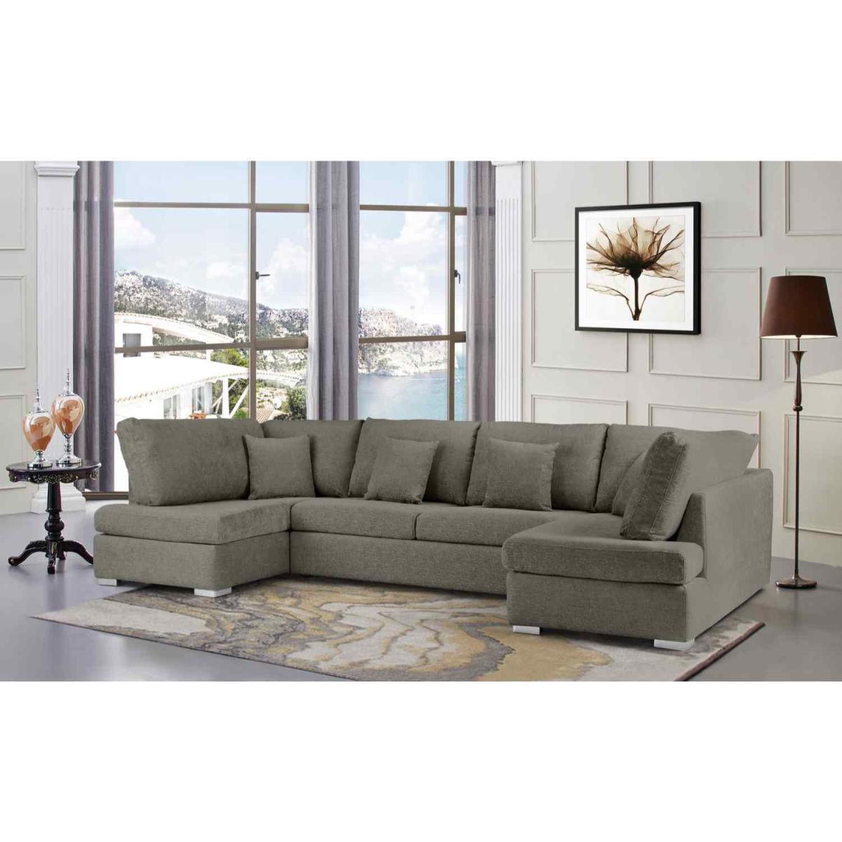 Ollie Large U Shape Sofa Velour Velvet Fabric - Cream – image 14