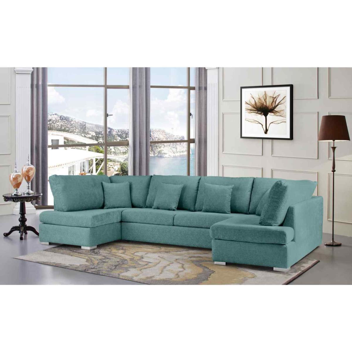 Ollie Large U Shape Sofa Velour Velvet Fabric - Cream – image 16