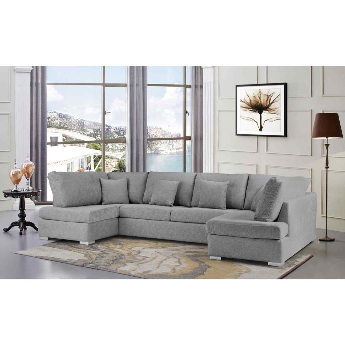 Ollie Large U Shape Sofa Velour Velvet Fabric - Cream – image 17