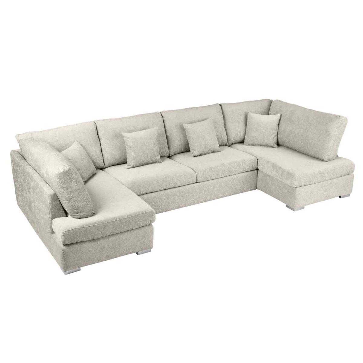 Ollie Large U Shape Sofa Velour Velvet Fabric - Cream – image 3