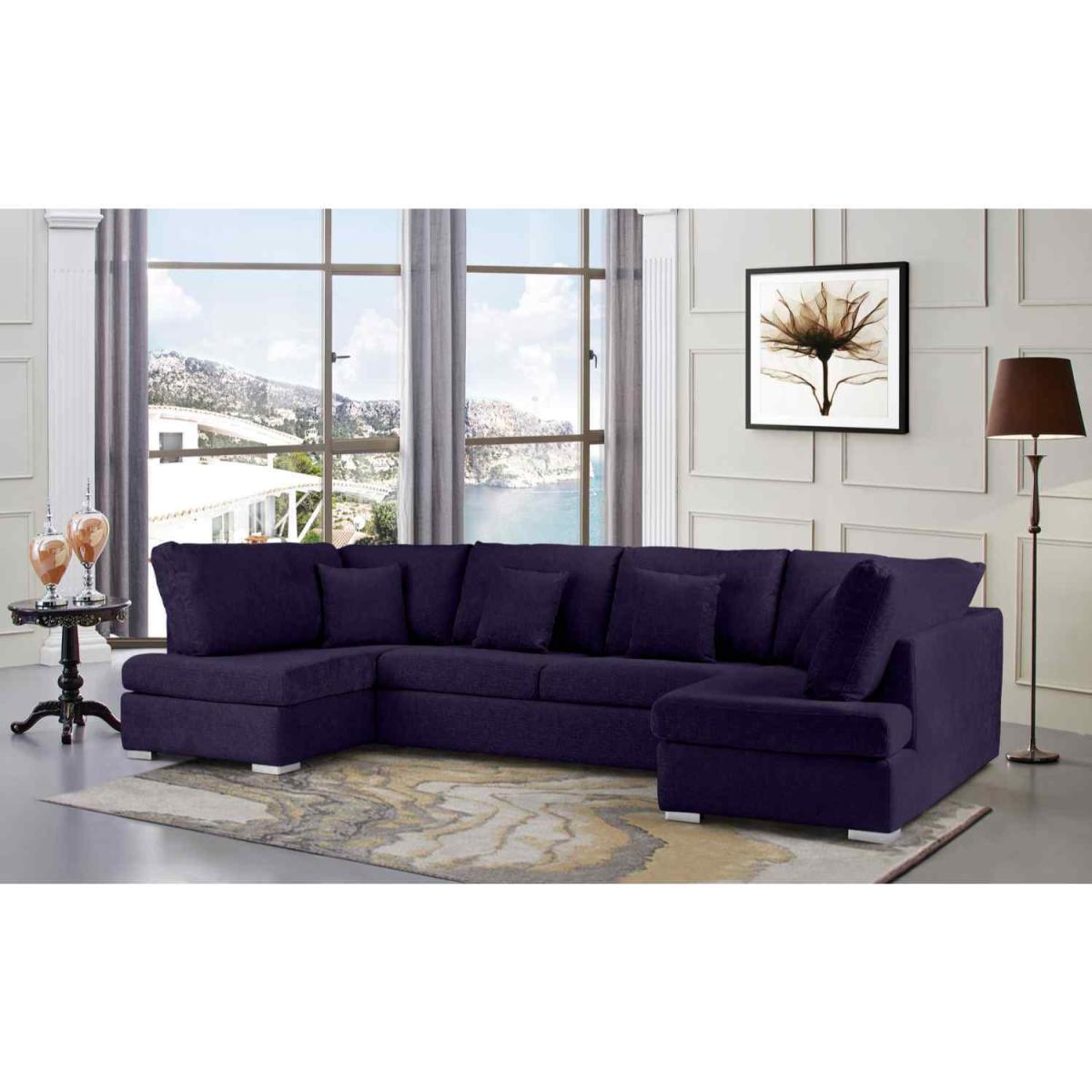 Ollie Large U Shape Sofa Velour Velvet Fabric - Cream – image 4