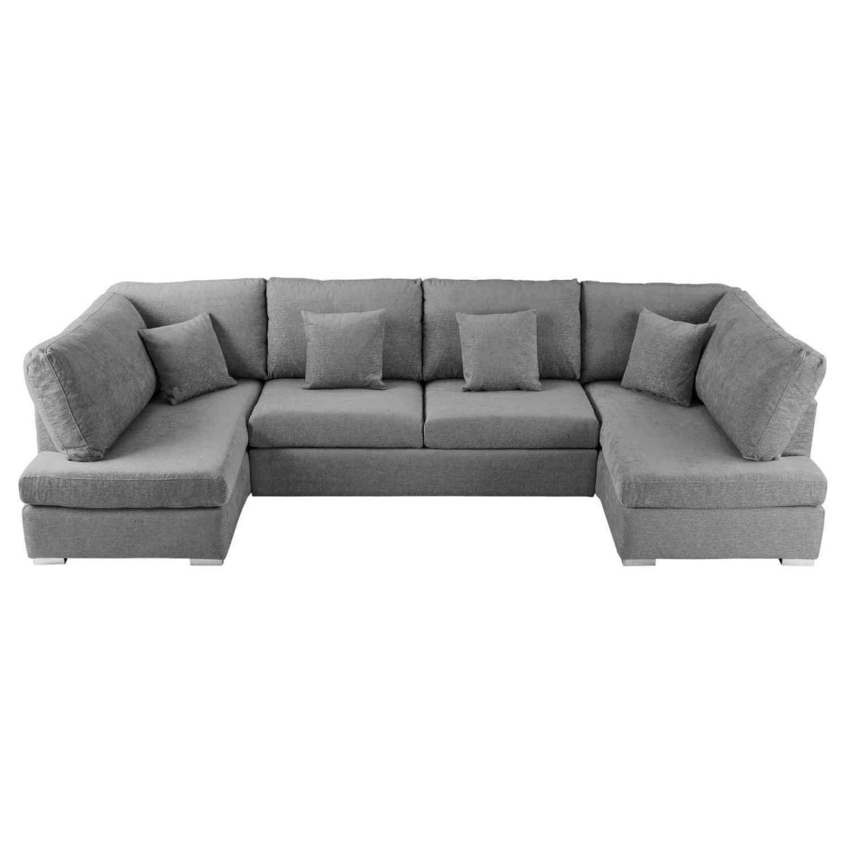 Ollie Large U Shape Sofa Velour Velvet Fabric - Cream – image 45