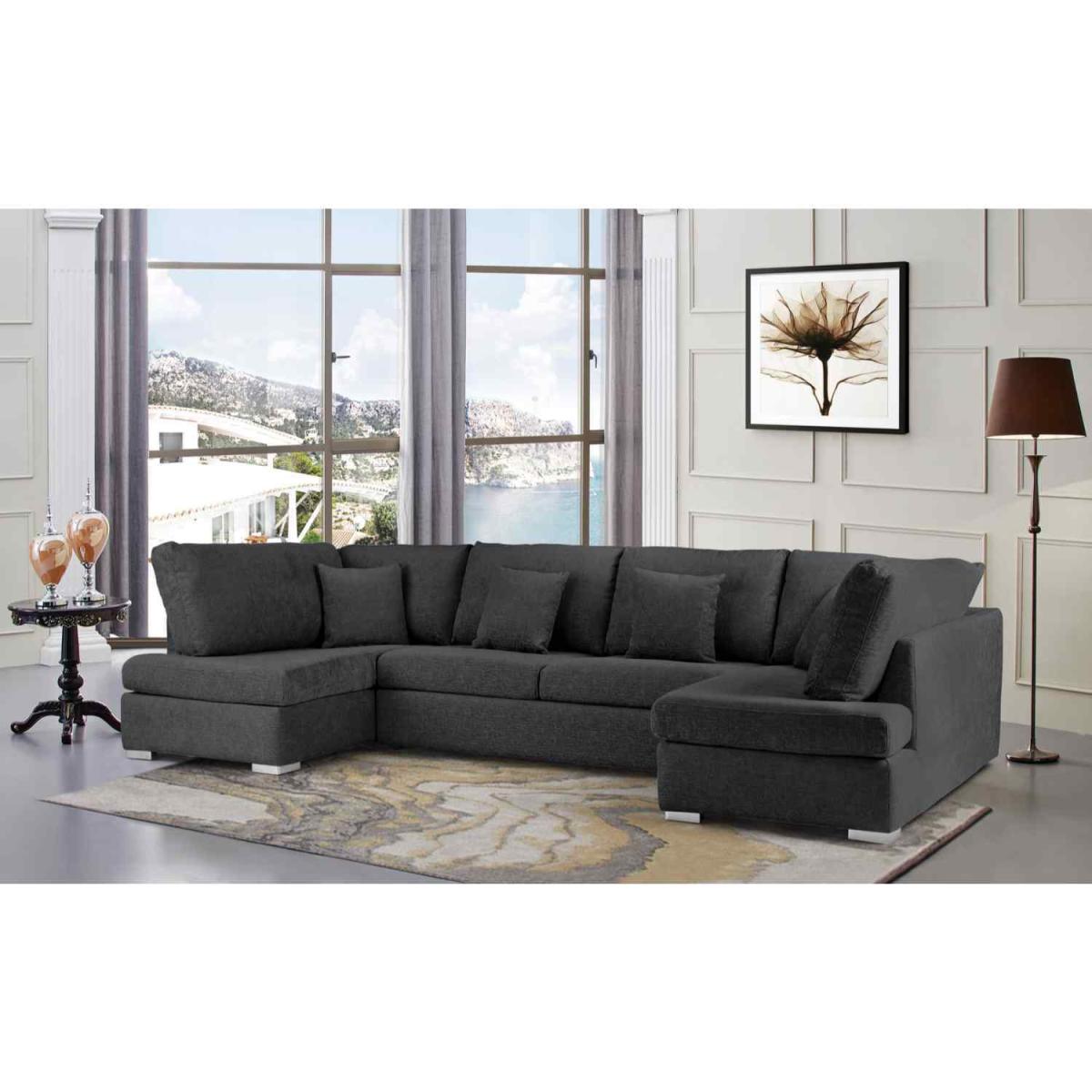 Ollie Large U Shape Sofa Velour Velvet Fabric - Cream – image 6