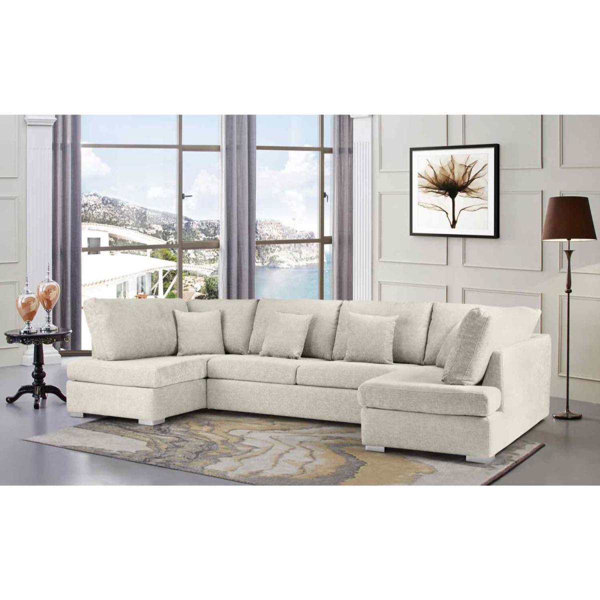 Ollie Large U Shape Sofa Velour Velvet Fabric - Cream – image 7