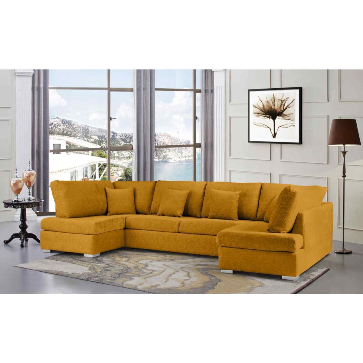 Ollie Large U Shape Sofa Velour Velvet Fabric - Cream – image 9