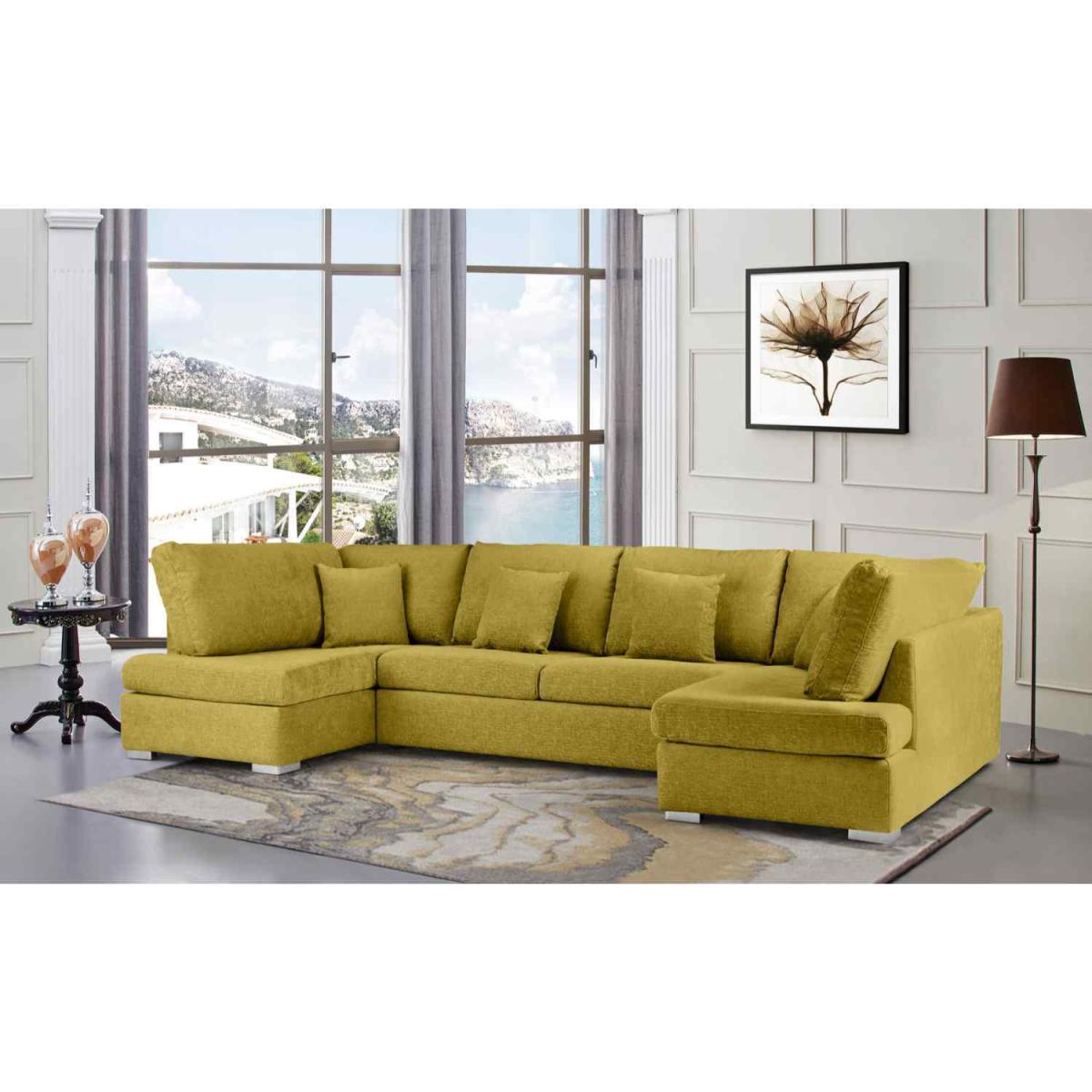 Ollie Large U Shape Sofa Velour Velvet Fabric - Cream – image 10