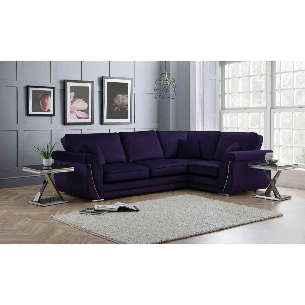 Luca Full Back L Shape Right Hand Corner Sofa Velvet Beading - Blue – image 2