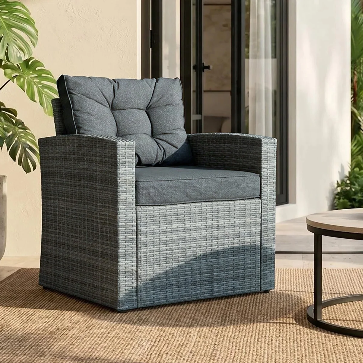 Piana 10 Seat Rattan Corner Sofa with Table, Bench and Chair - Grey – image 3