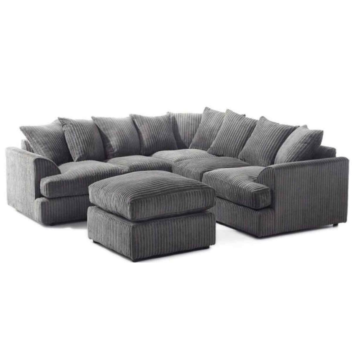 Lana Modern T Arm Jumbo Cord and Footstool - Grey – image 2