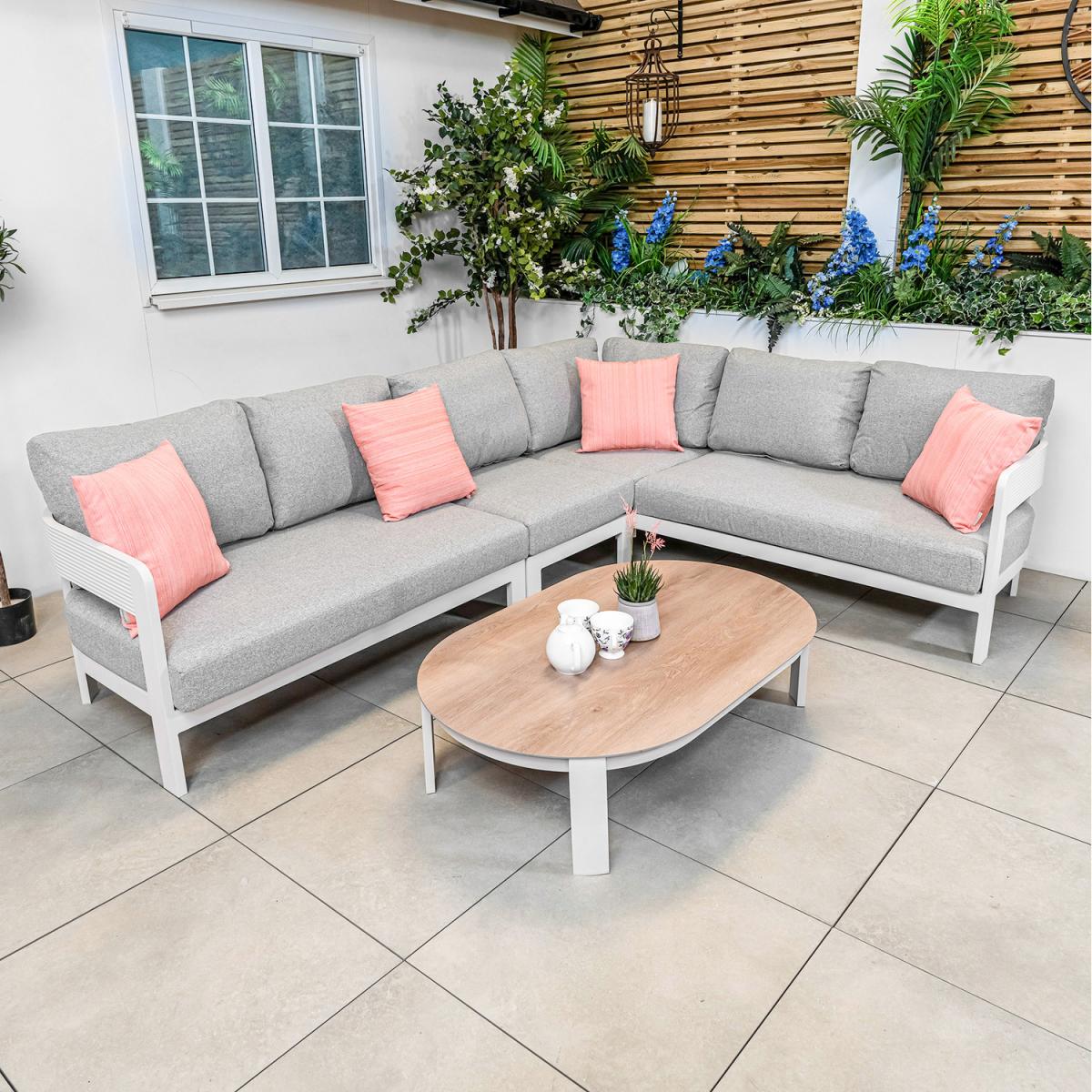 Nevada Warm Grey Ripple Aluminium Corner Sofa Set with Coffee Table - Warm Grey
