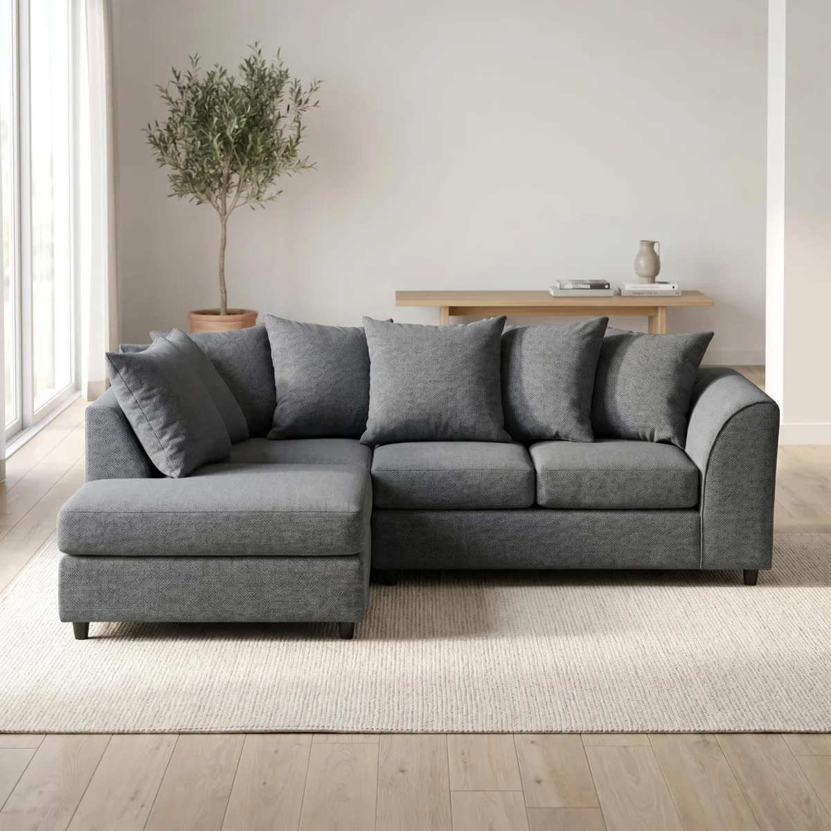 Harriet Relaxed Linen Corner Sofa with Chaise and Scatter Cushions - Charcoal – image 2