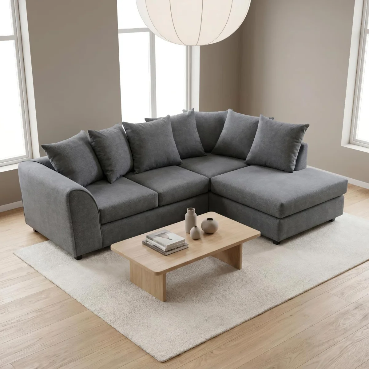 Harriet Relaxed Linen Corner Sofa with Chaise and Scatter Cushions - Charcoal – image 11
