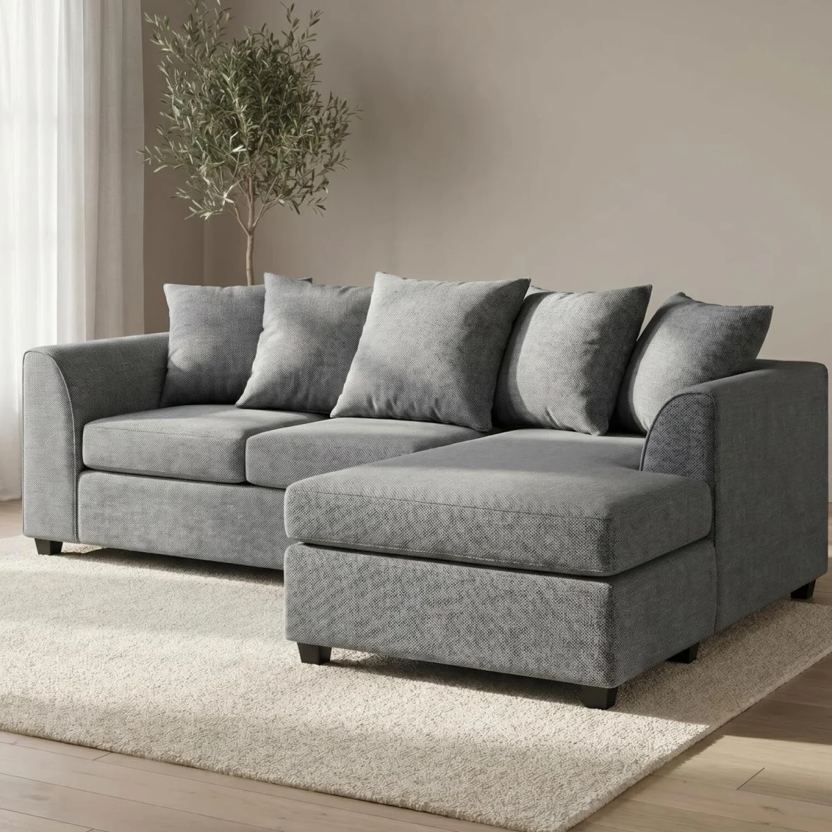 Harriet Relaxed Linen Corner Sofa with Chaise and Scatter Cushions - Charcoal – image 12