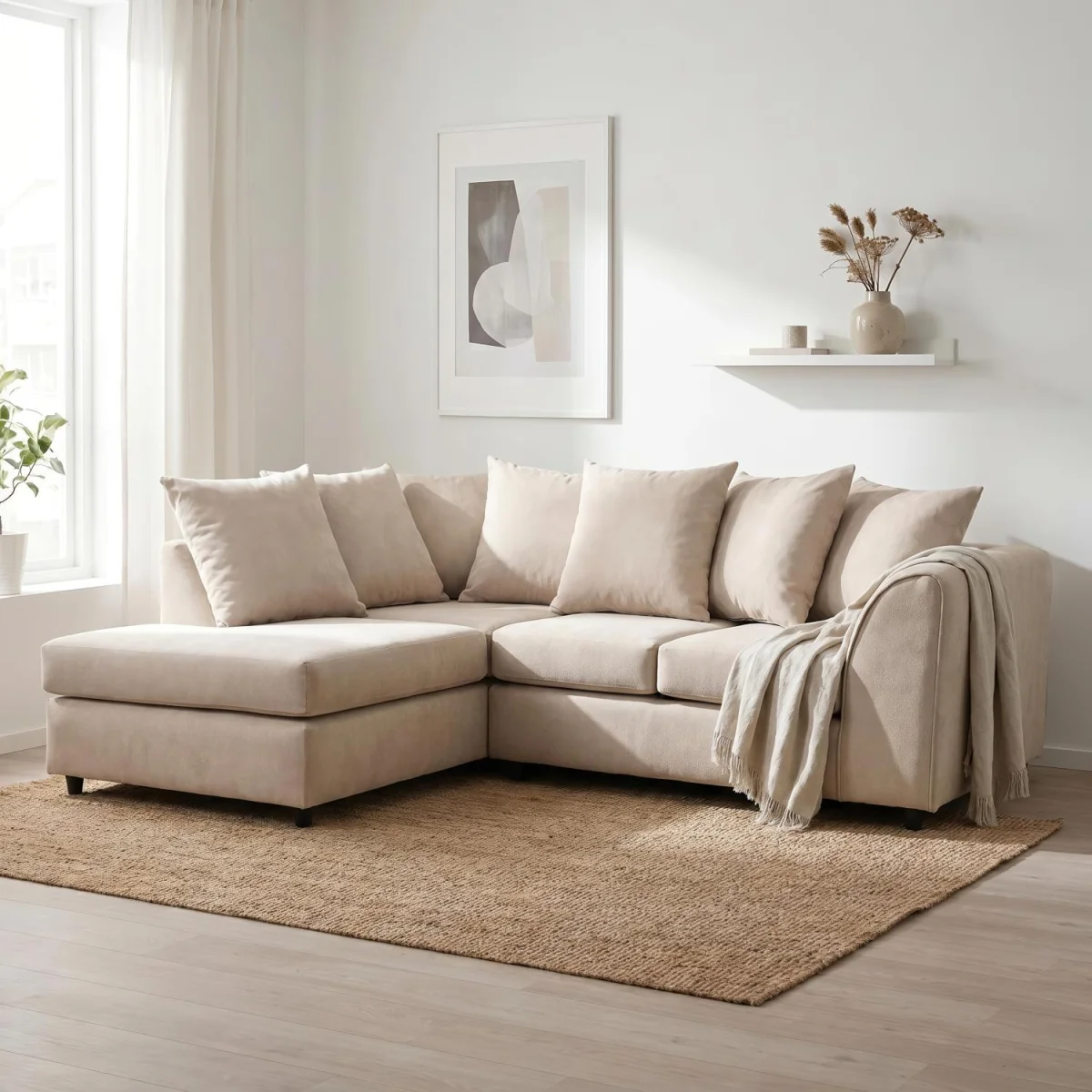 Harriet Relaxed Linen Corner Sofa with Chaise and Scatter Cushions - Charcoal – image 16