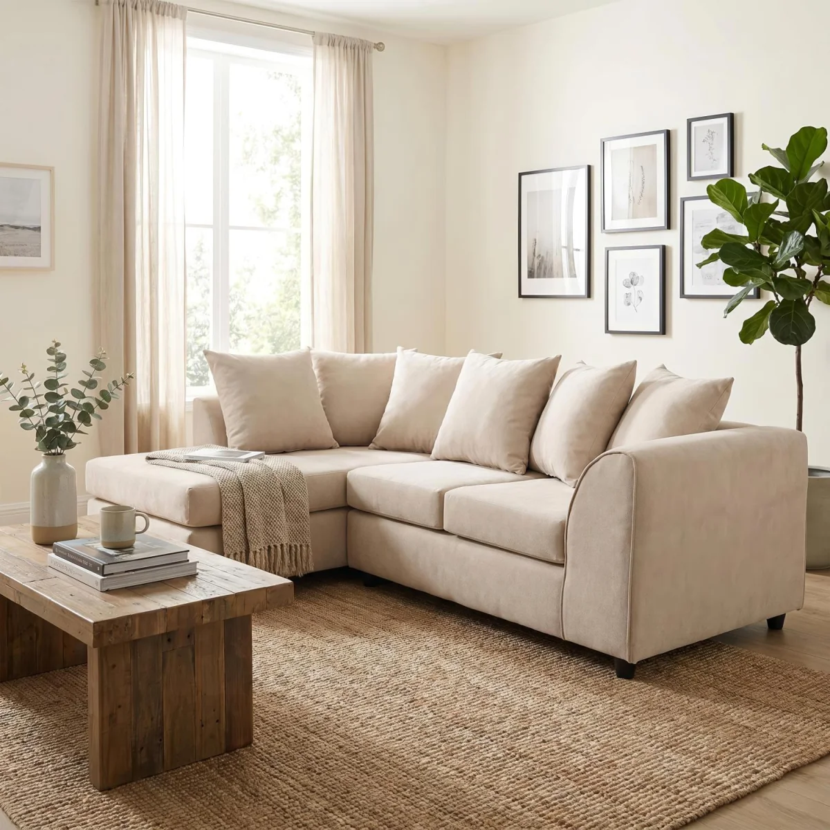 Harriet Relaxed Linen Corner Sofa with Chaise and Scatter Cushions - Charcoal – image 17