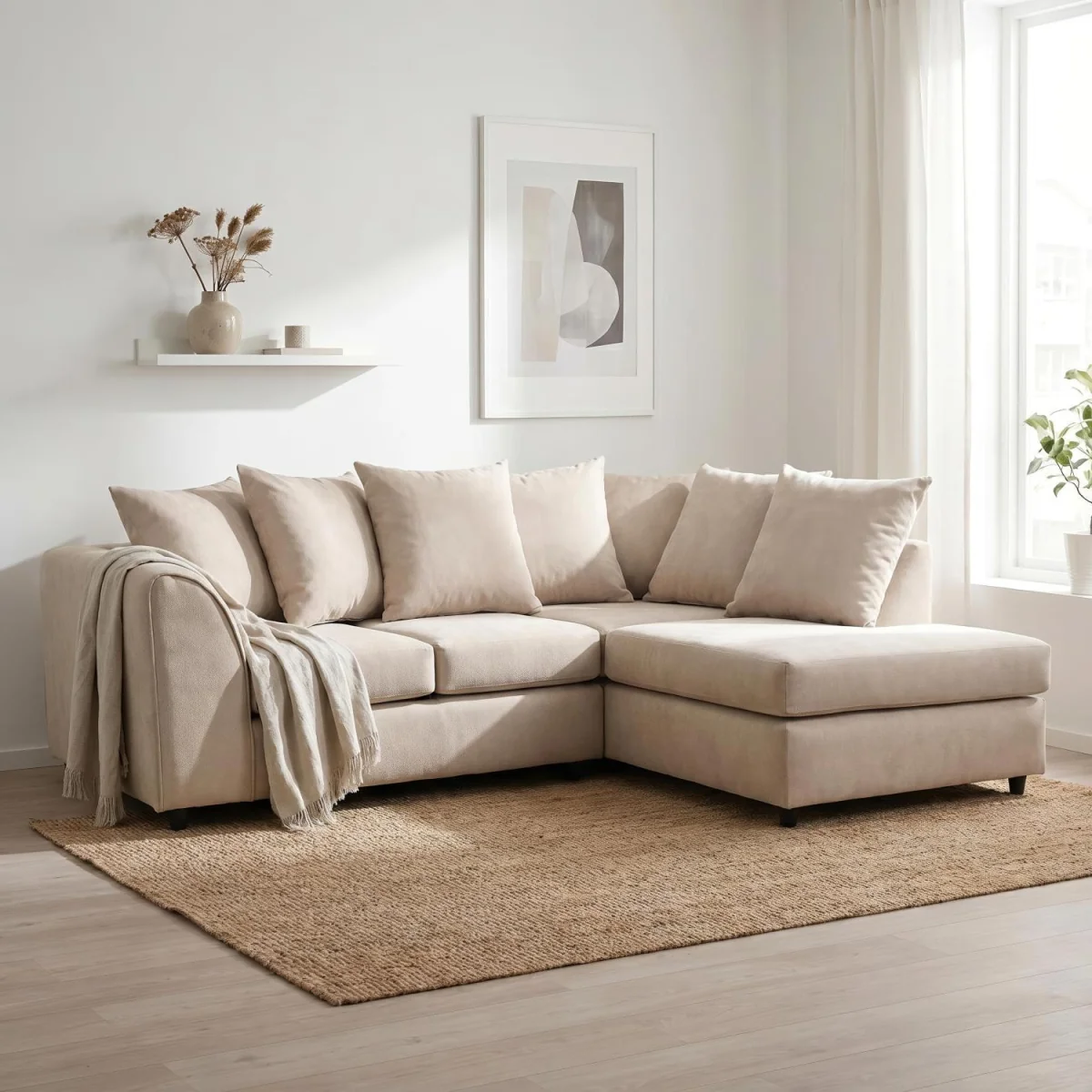 Harriet Relaxed Linen Corner Sofa with Chaise and Scatter Cushions - Charcoal – image 25