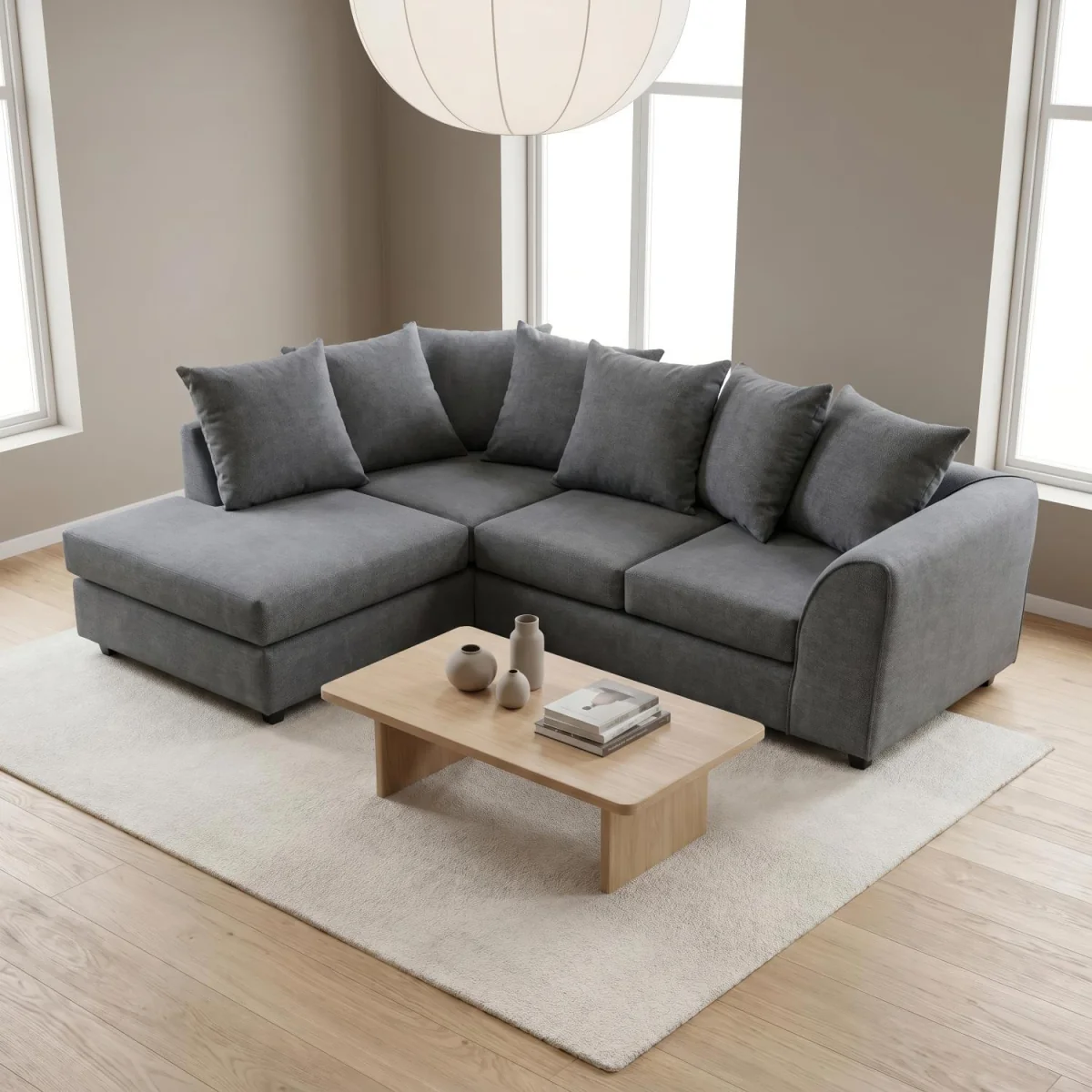 Harriet Relaxed Linen Corner Sofa with Chaise and Scatter Cushions - Charcoal – image 4
