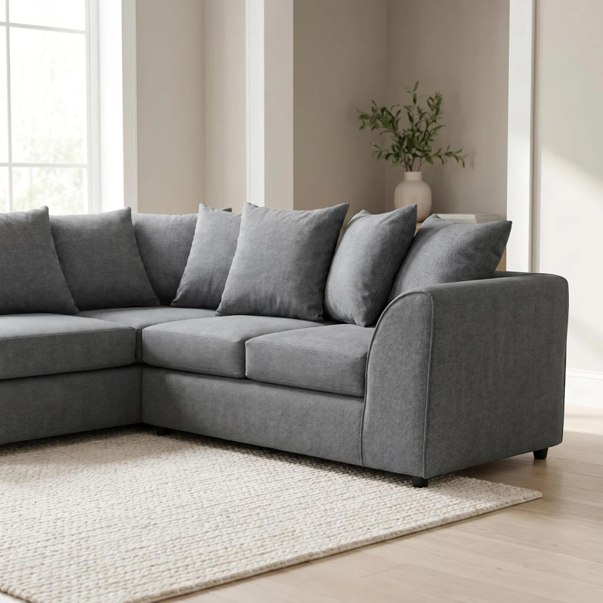 Harriet Relaxed Linen Corner Sofa with Chaise and Scatter Cushions - Charcoal – image 5