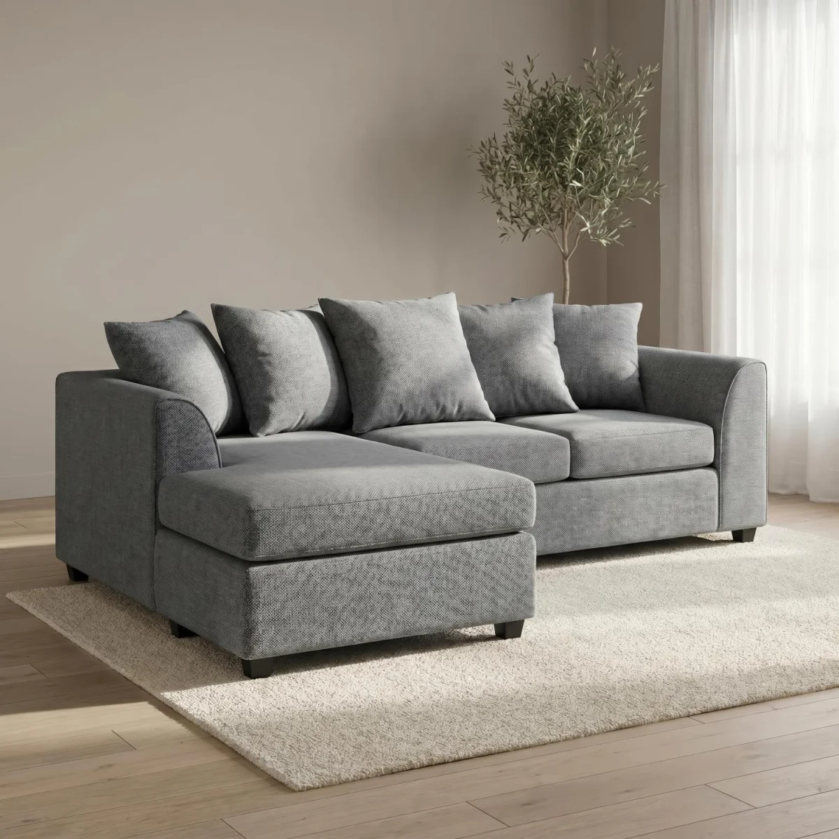 Harriet Relaxed Linen Corner Sofa with Chaise and Scatter Cushions - Charcoal – image 7