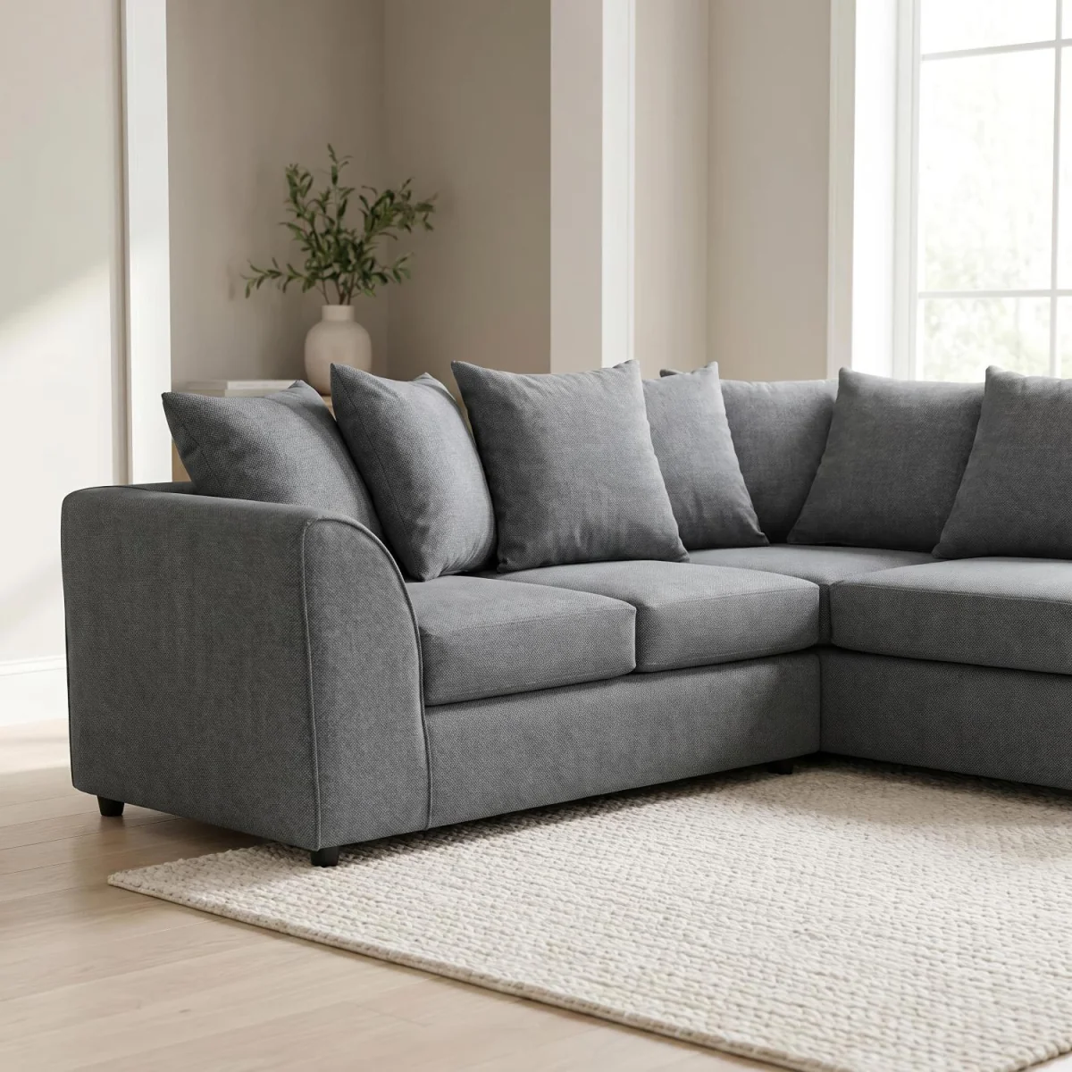 Harriet Relaxed Linen Corner Sofa with Chaise and Scatter Cushions - Charcoal – image 8
