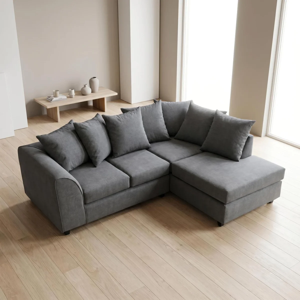 Harriet Relaxed Linen Corner Sofa with Chaise and Scatter Cushions - Charcoal – image 10