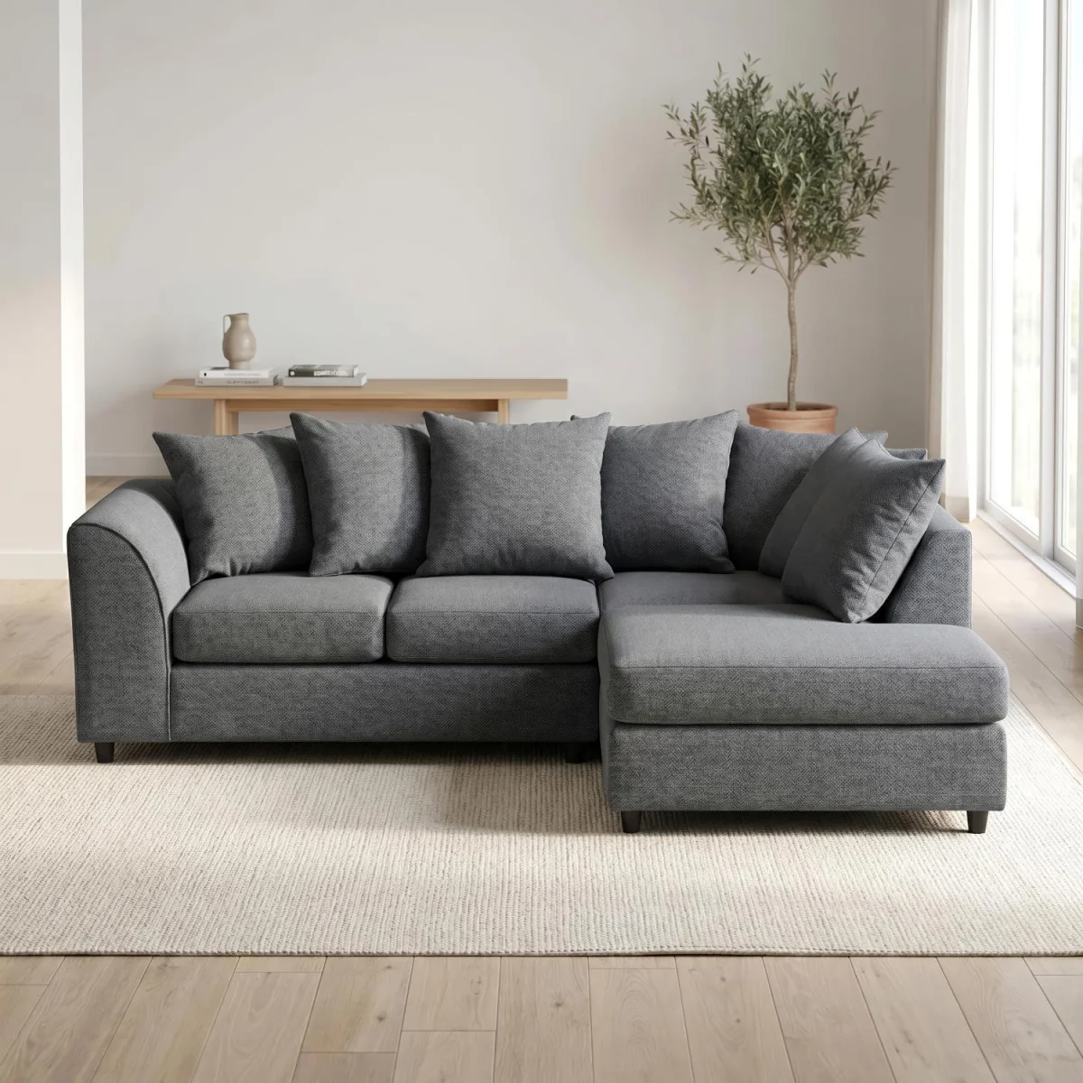 Harriet Relaxed Linen Corner Sofa with Chaise and Scatter Cushions - Charcoal – image 1