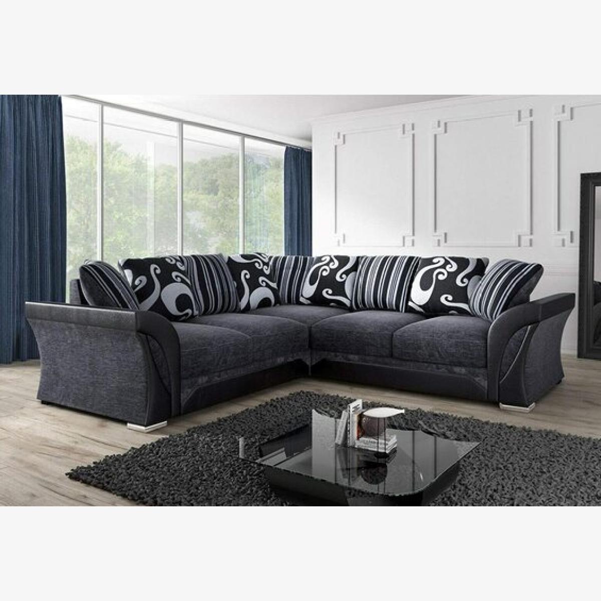 Frenna Chenille 2c2 Corner Sofa - Black and Grey