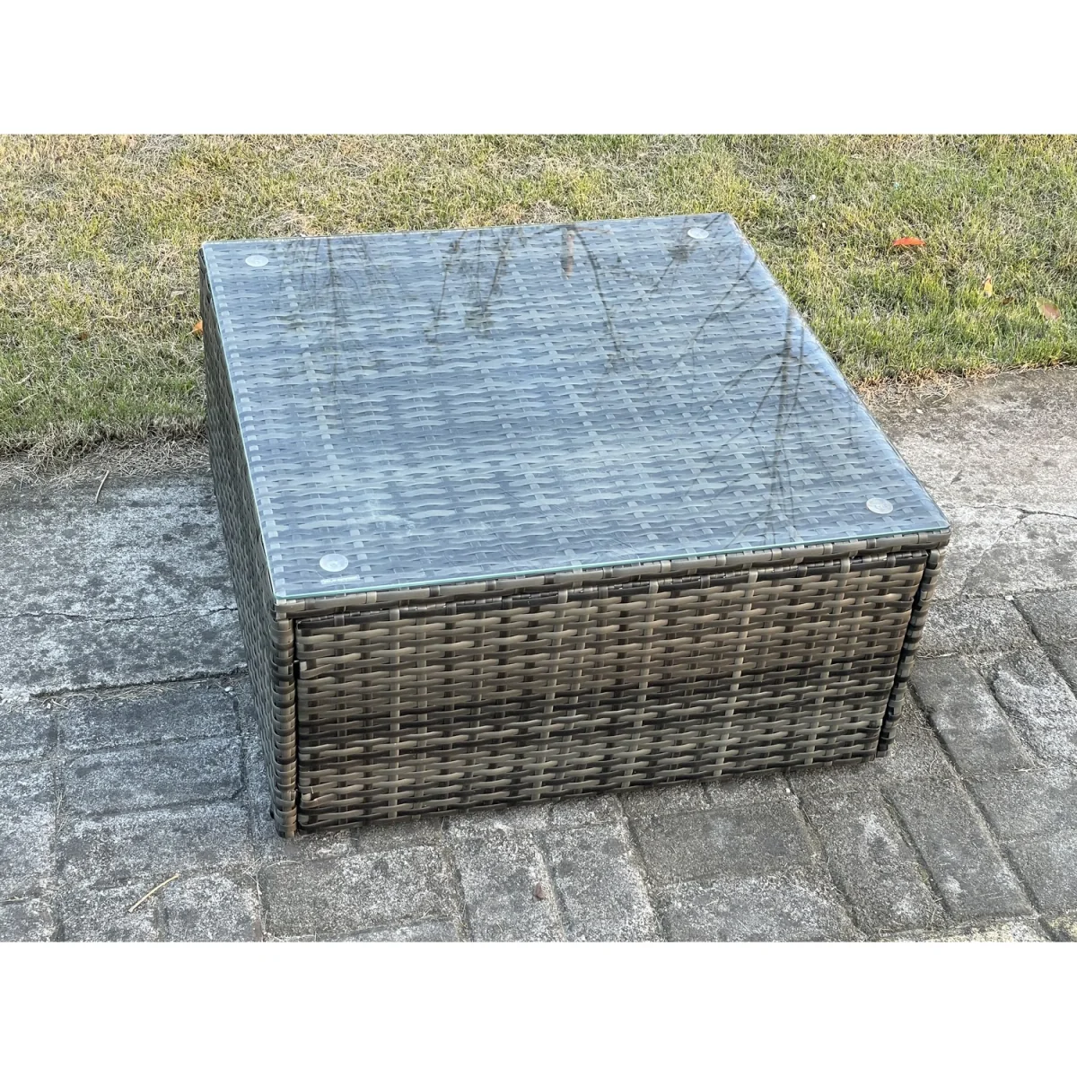 Fimous 7-Seater Rattan Corner Sofa Set with Square Table & Footstool - Dark Grey - Dark grey mixed rattan with dark grey fabric – image 2