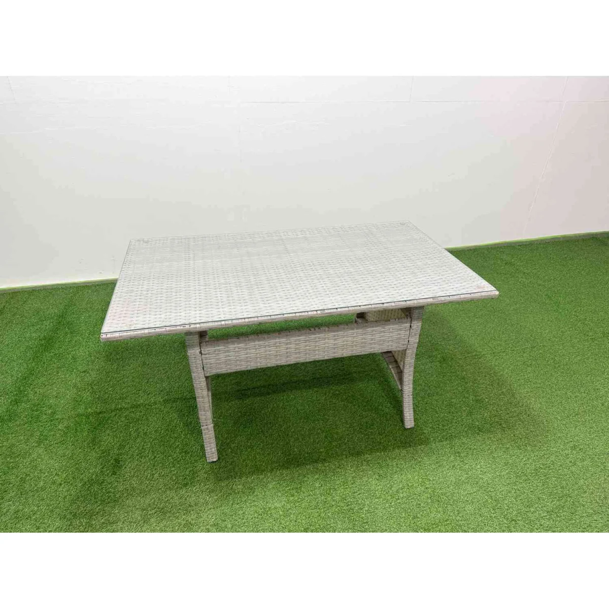 Fimous 9-Seater High-Back Rattan Corner Patio Dining Sofa Set with Glass Table and 3 Footstools. - Light Grey Mixed – image 4