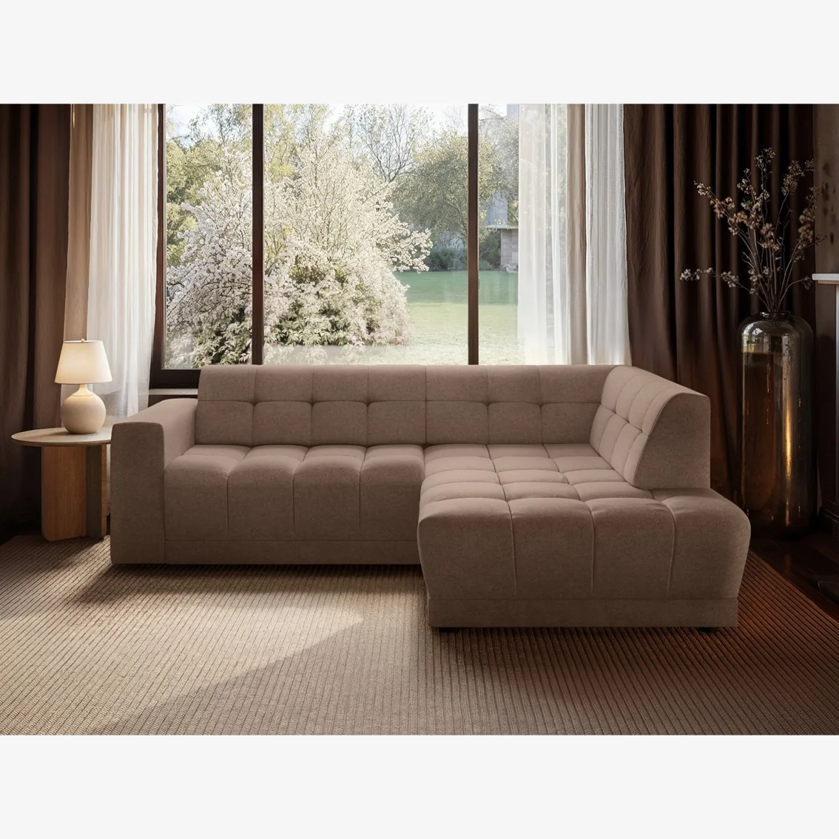 Asta 3 Seater Right Corner Sofa - Brown