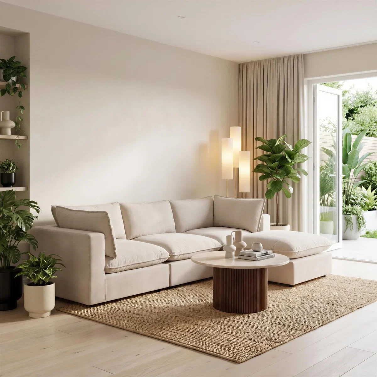 Echo Linen-Look Fabric 3 Seater Modular Chaise Sofa - Cream / 179cm – image 5