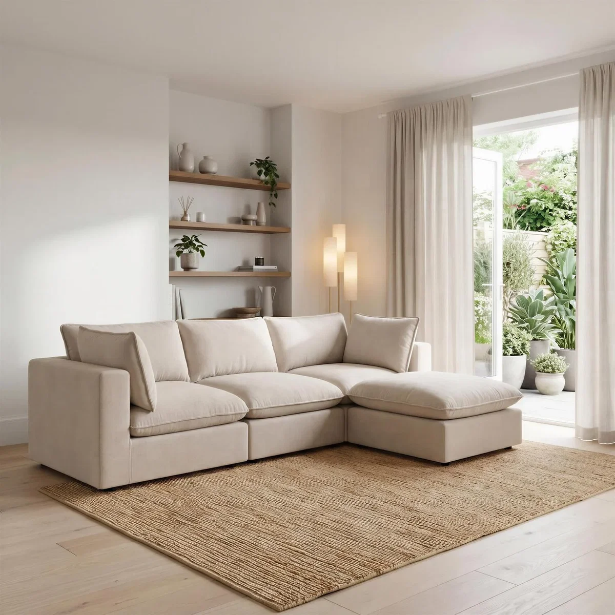 Echo Linen-Look Fabric 3 Seater Modular Chaise Sofa - Cream / 179cm – image 1