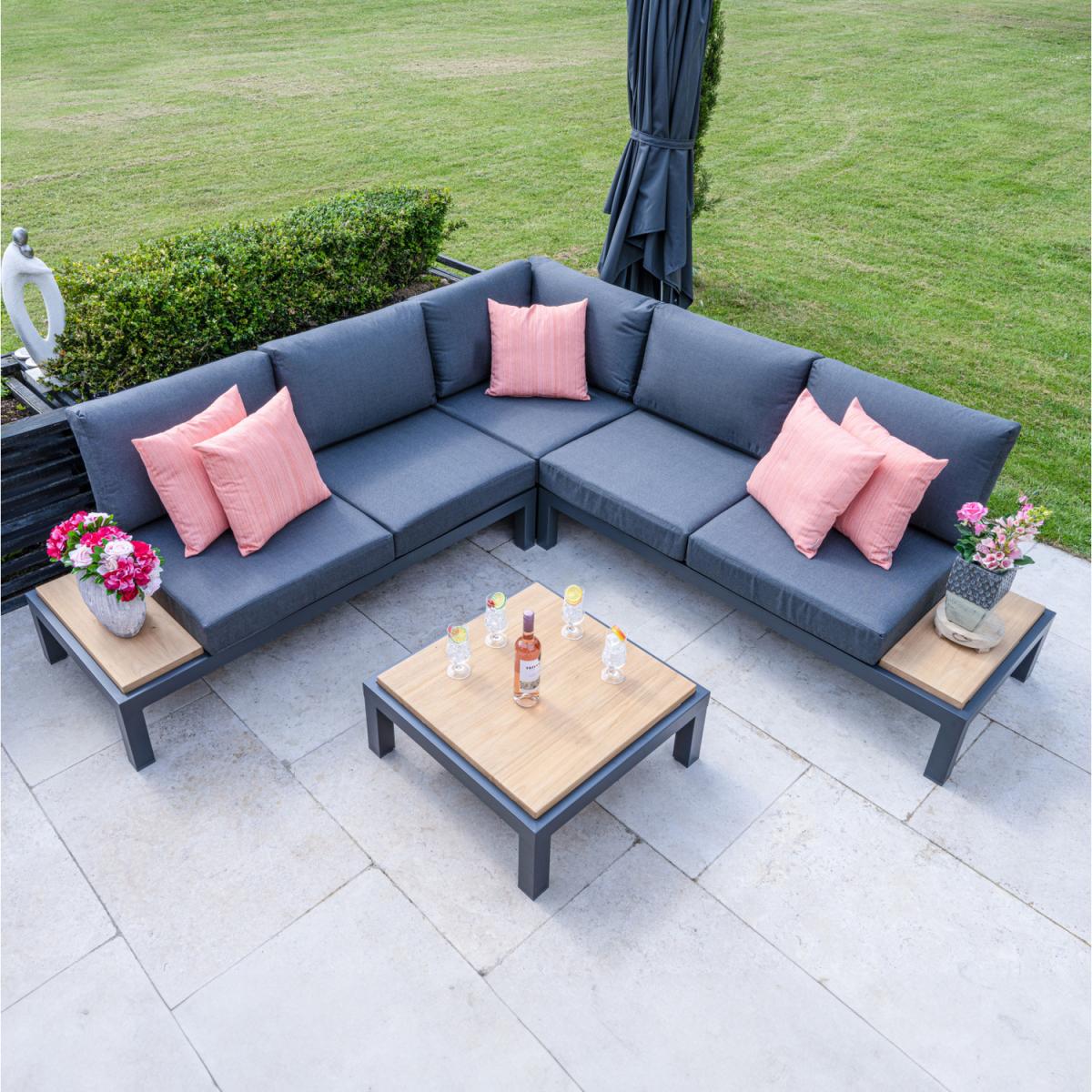 Seattle Teak and Aluminium Corner Sofa Lounge Set - Anthracite