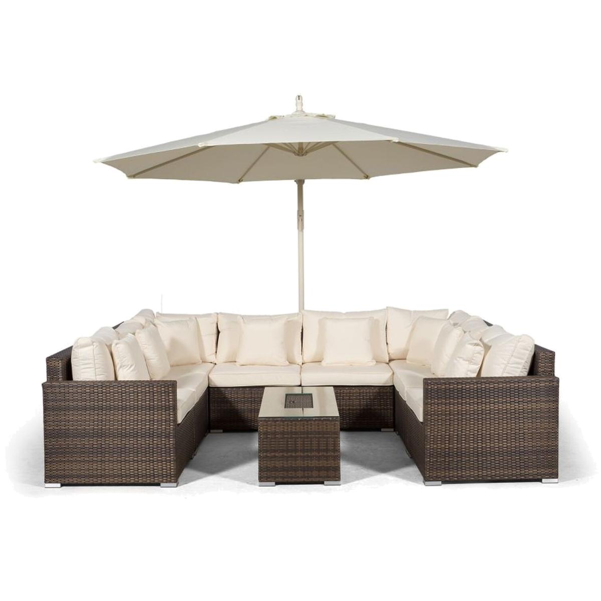 Havana 8 Seat Rattan Sofa Conversation Set with Large Coffee Table - Brown