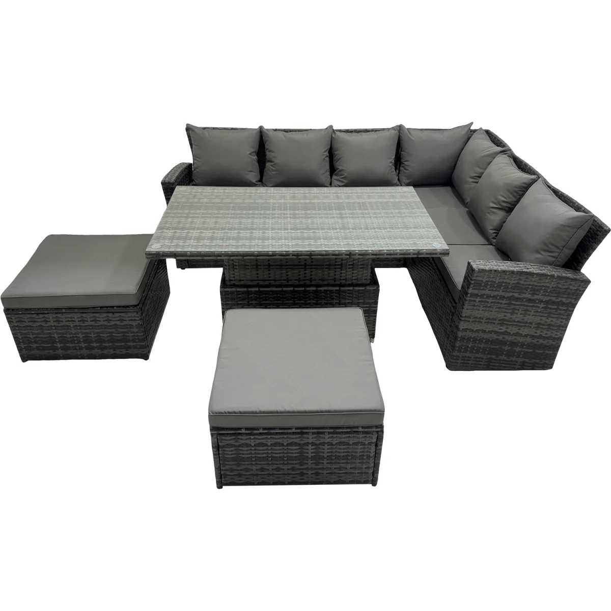 Fimous 8-Seat Rattan Corner Sofa with Lift Table & 2 Footstools Dark Grey Mixed - Dark Grey Mixed – image 5