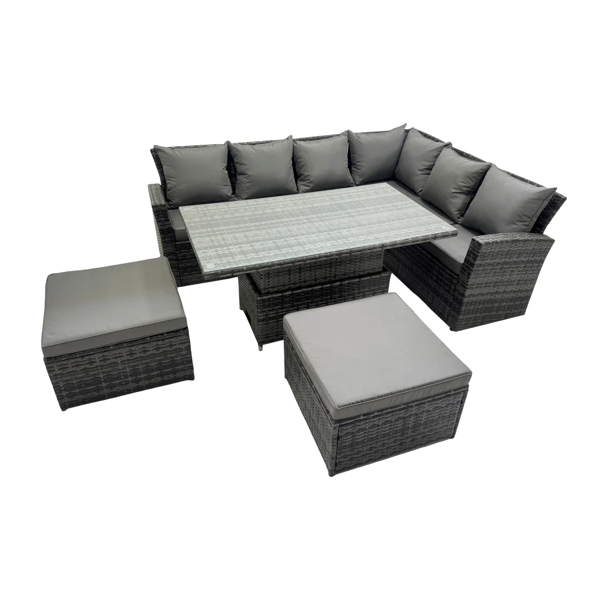 Fimous 8-Seat Rattan Corner Sofa with Lift Table & 2 Footstools Dark Grey Mixed - Dark Grey Mixed – image 1