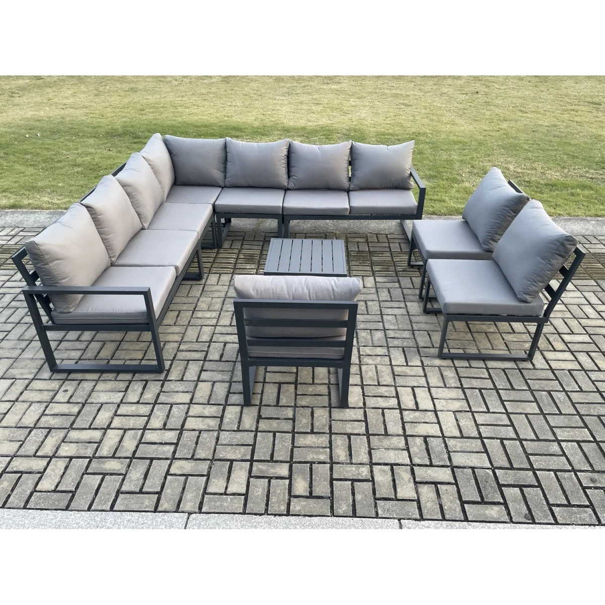 Fimous 10-Seater Aluminium Corner Sofa Set Dark Grey - Dark Grey – image 2
