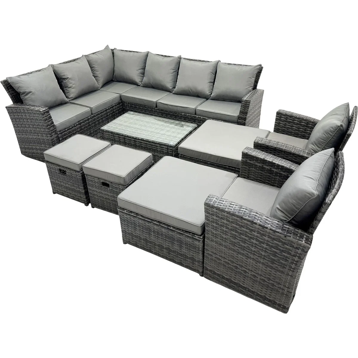 Fimous 12-Seat High Back Rattan Corner Sofa Set Dark Grey - Dark Grey Mixed – image 4