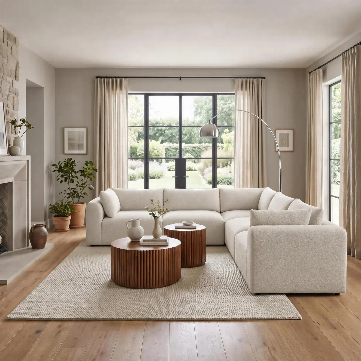 Drift Boucle Fabric 4 Seater Modular Corner Sofa - Cream – image 2