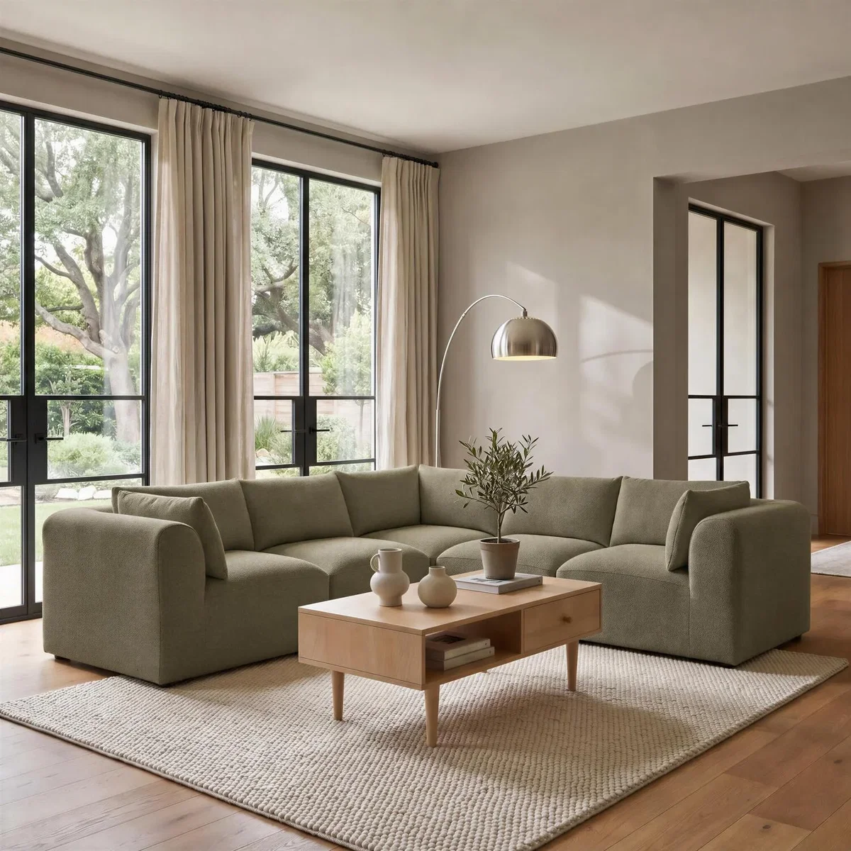 Drift Boucle Fabric 4 Seater Modular Corner Sofa - Cream – image 13