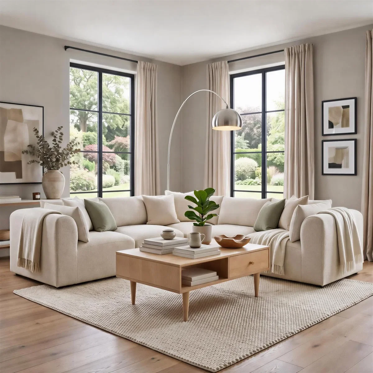 Drift Boucle Fabric 4 Seater Modular Corner Sofa - Cream – image 5