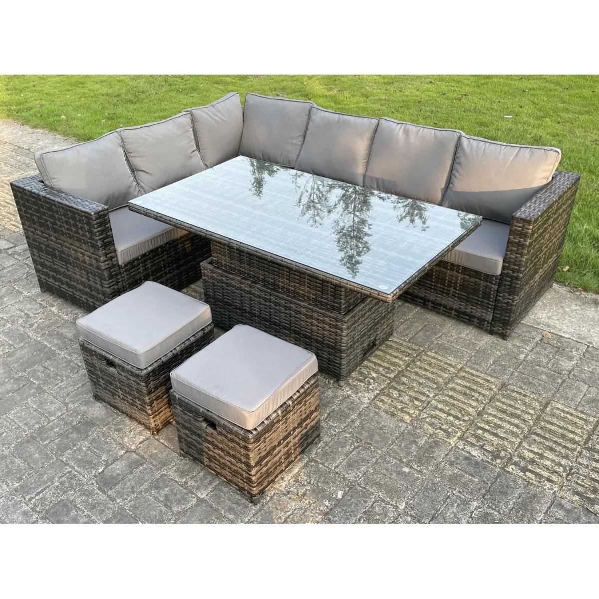 8-Seater Rattan Corner Sofa Left Side Dining Table - Dark Grey Mixed – image 2