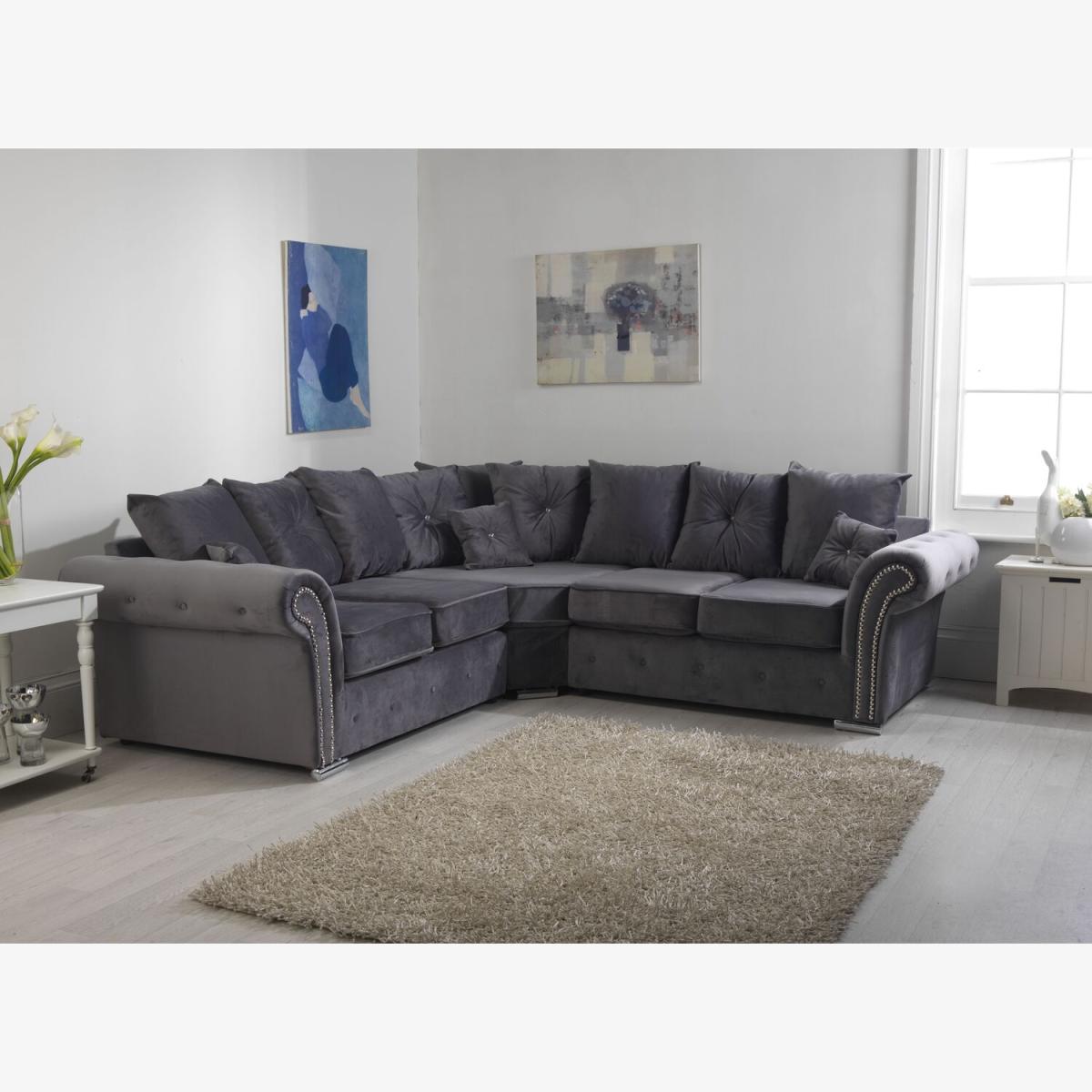 Mellows Plush Velvet Grey Sofa Scatterback 2 Plus 2 - Grey