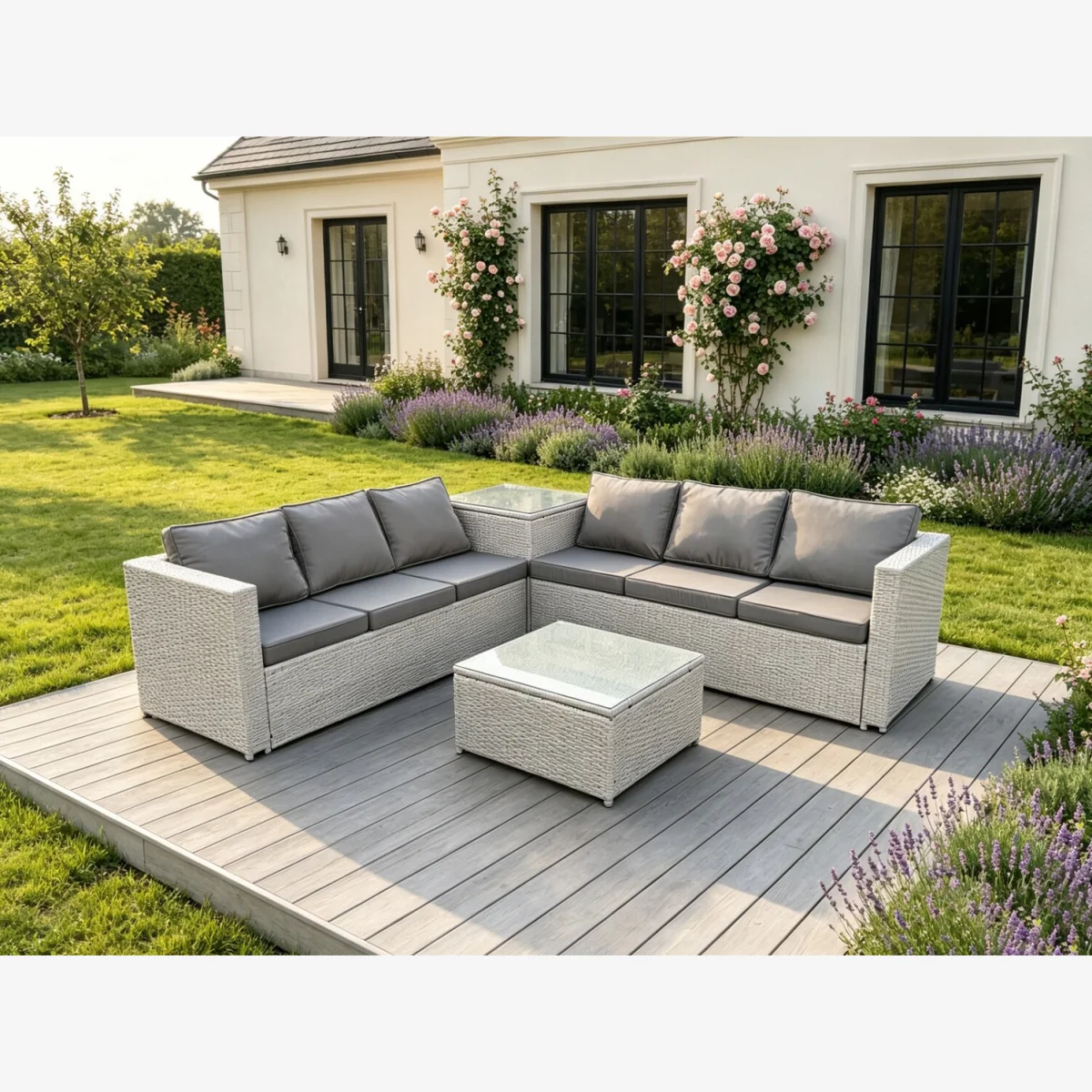 Rattan 6 Seater Corner Sofa Set - Light Grey Mixed – image 1