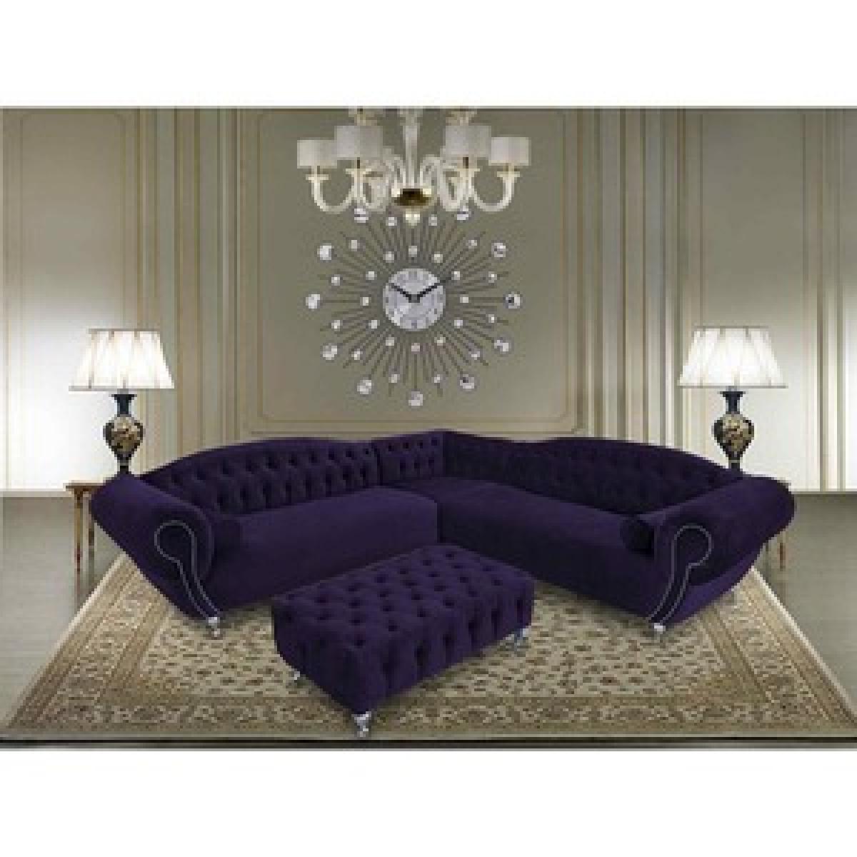 Lavis Corner Sofa with Footstool in Velour Fabric - Cosmic – image 2
