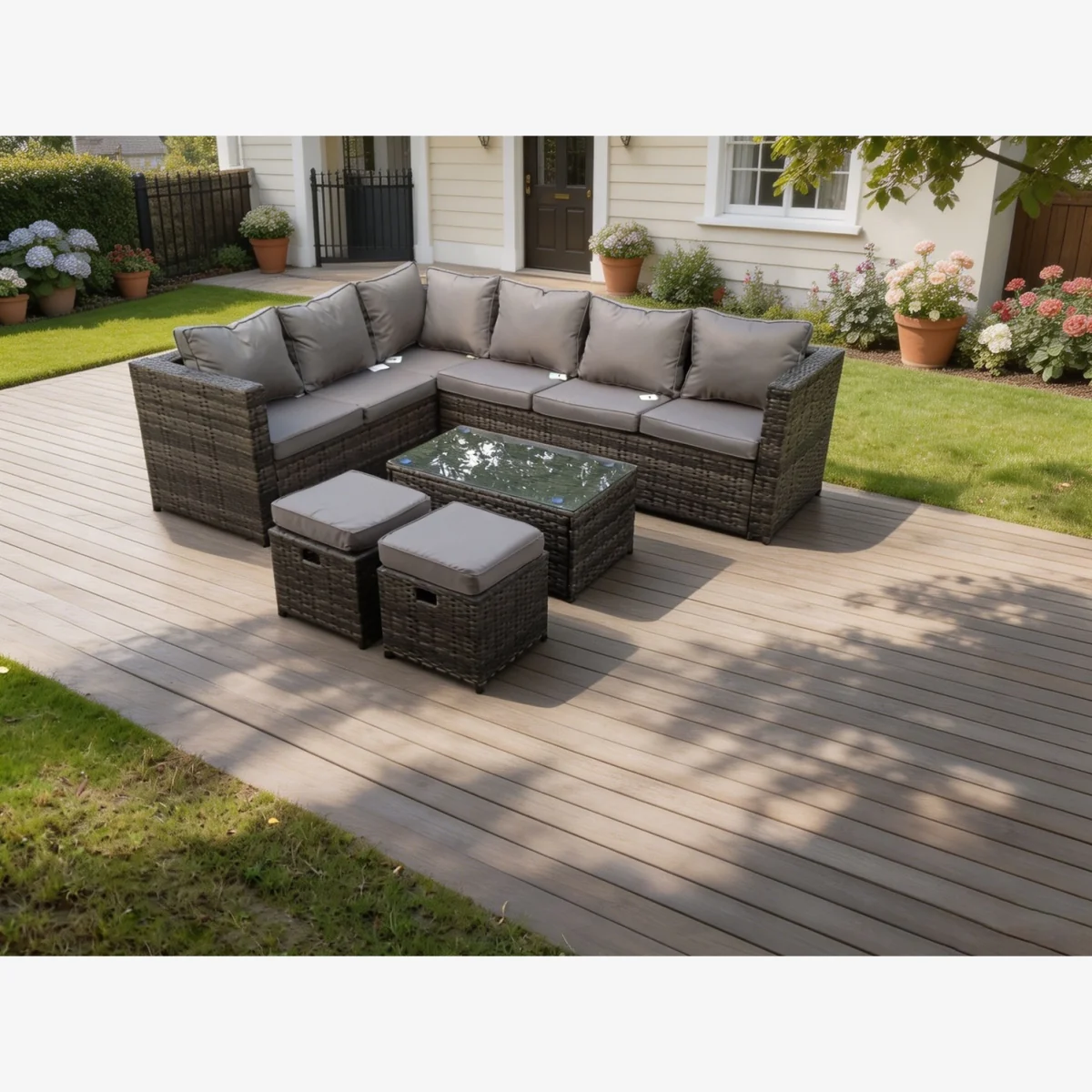8 Seater Rattan Corner Sofa Lounge Sofa Set Left Hand - Dark Grey Mixed