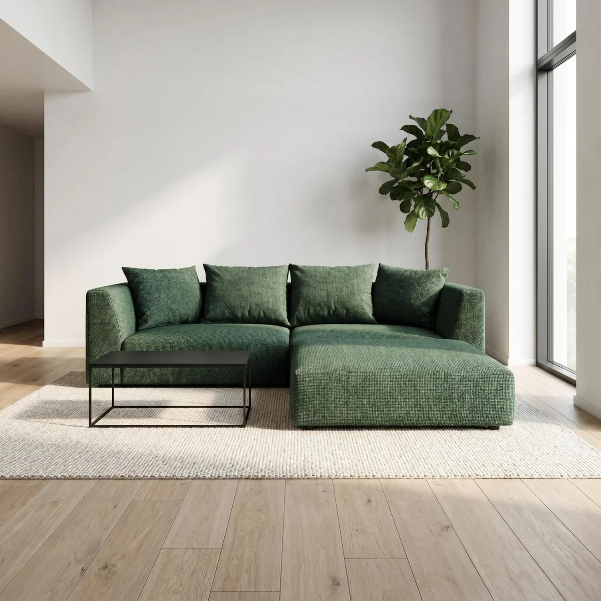Tokyo Corner Sofa in Olive Green Brushed Tweed Fabric with Deep Seat - Olive Green
