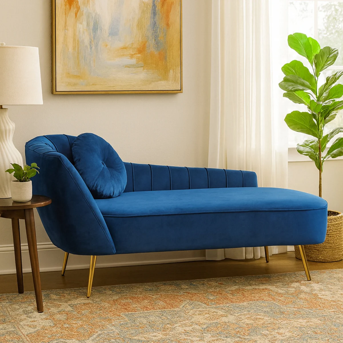 Felizia Midnight Blue Velvet Left Arm Chaise Longue - Blue – image 1